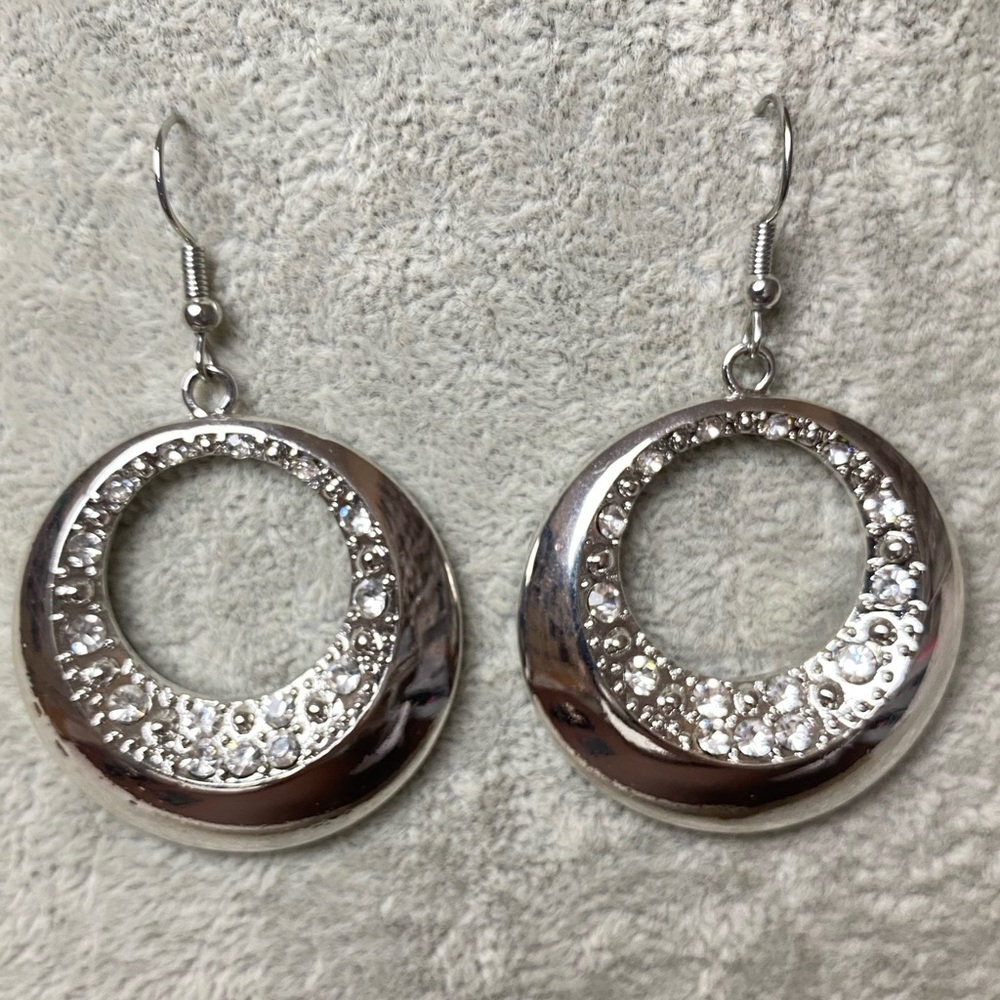Silver Circle Earrings With Rhinestone detailing - Picture 7 of 7